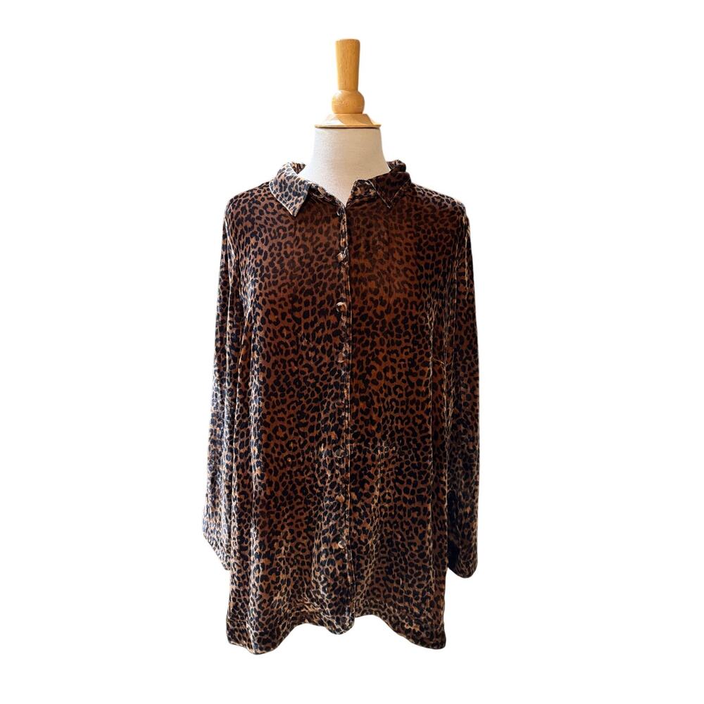 $150 NWT Soft Surroundings Icons Silk Velvet Poets Tunic Shirt Leopard Sz XL New - Picture 2 of 5